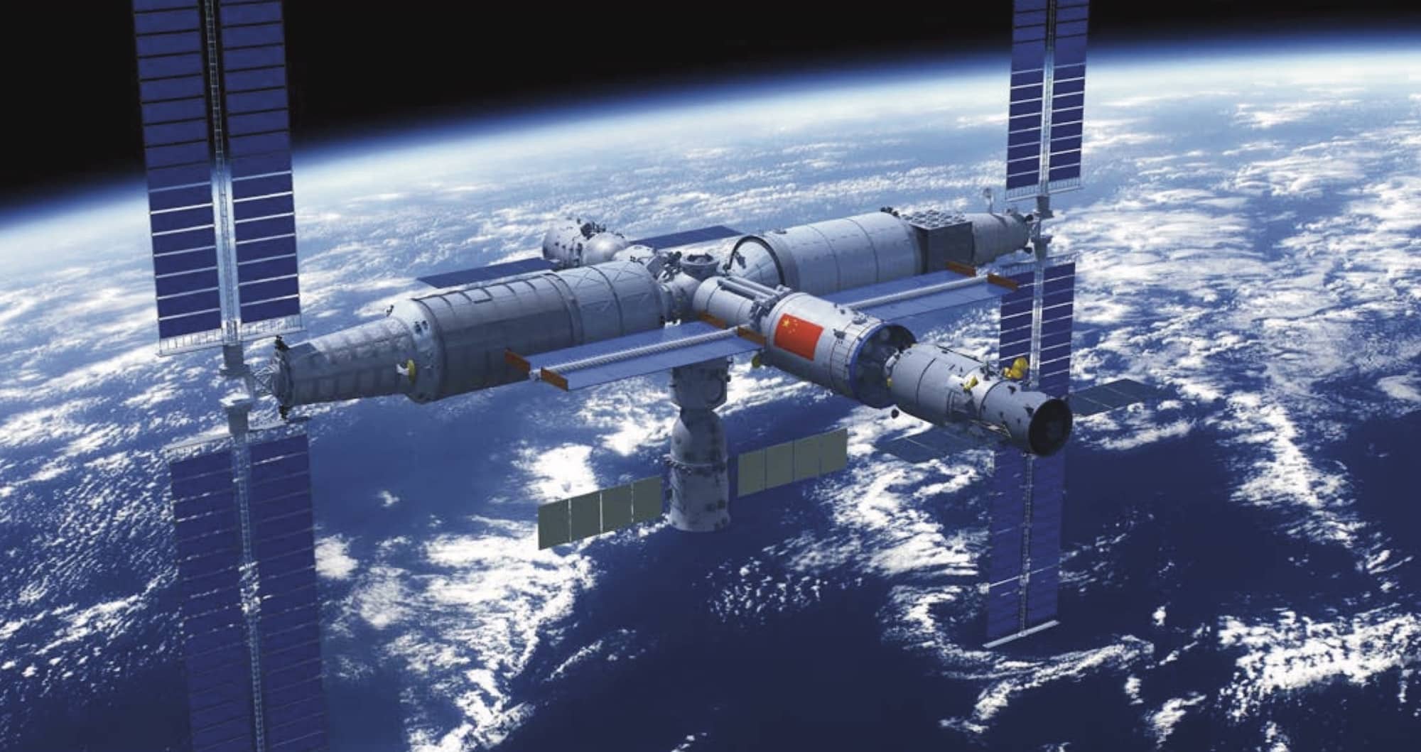 La CSS (China Space Station) selon une illustration officielle. Contrairement à Tiangong-1 et 2, cette station sera constituée de plusieurs modules. Crédit : CMSA