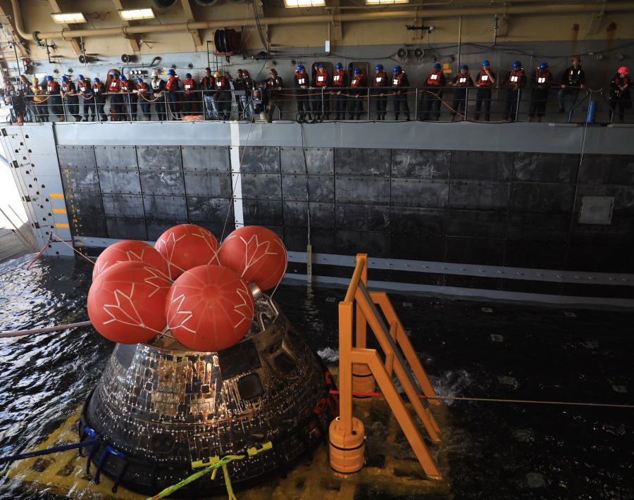 NASA’s Orion spacecraft for the Artemis I mission was successfully recovered inside the well deck of the USS Portland on Dec. 11, 2022 off the coast of Baja California. After launching atop the Space Launch System rocket on Nov. 16, 2022 from the agency’s Kennedy Space Center in Florida, Orion spent 25.5 days in space before returning to Earth, completing the Artemis I mission.